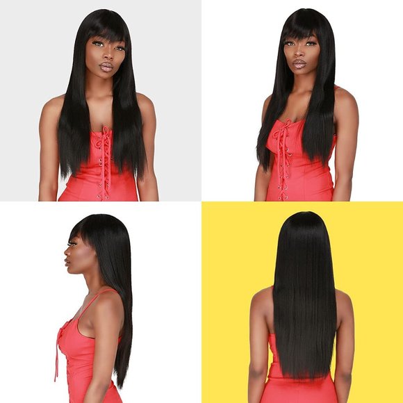 Long black sexy bang wig black 1B
